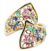 K18YG イエローゴールド エメラルド ルビー サファイア リング 指輪 レディース 12号 【中古】